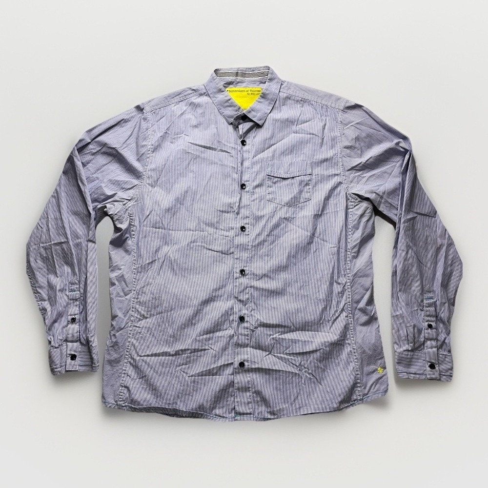 Descendant of Thieves Men's 2XL Blue Striped Button Up Shirt Long Sleeve Minimal